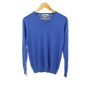Peter Millar Mens Blue V Neck Sweater Silk Cotton Cashmere Blend Size S